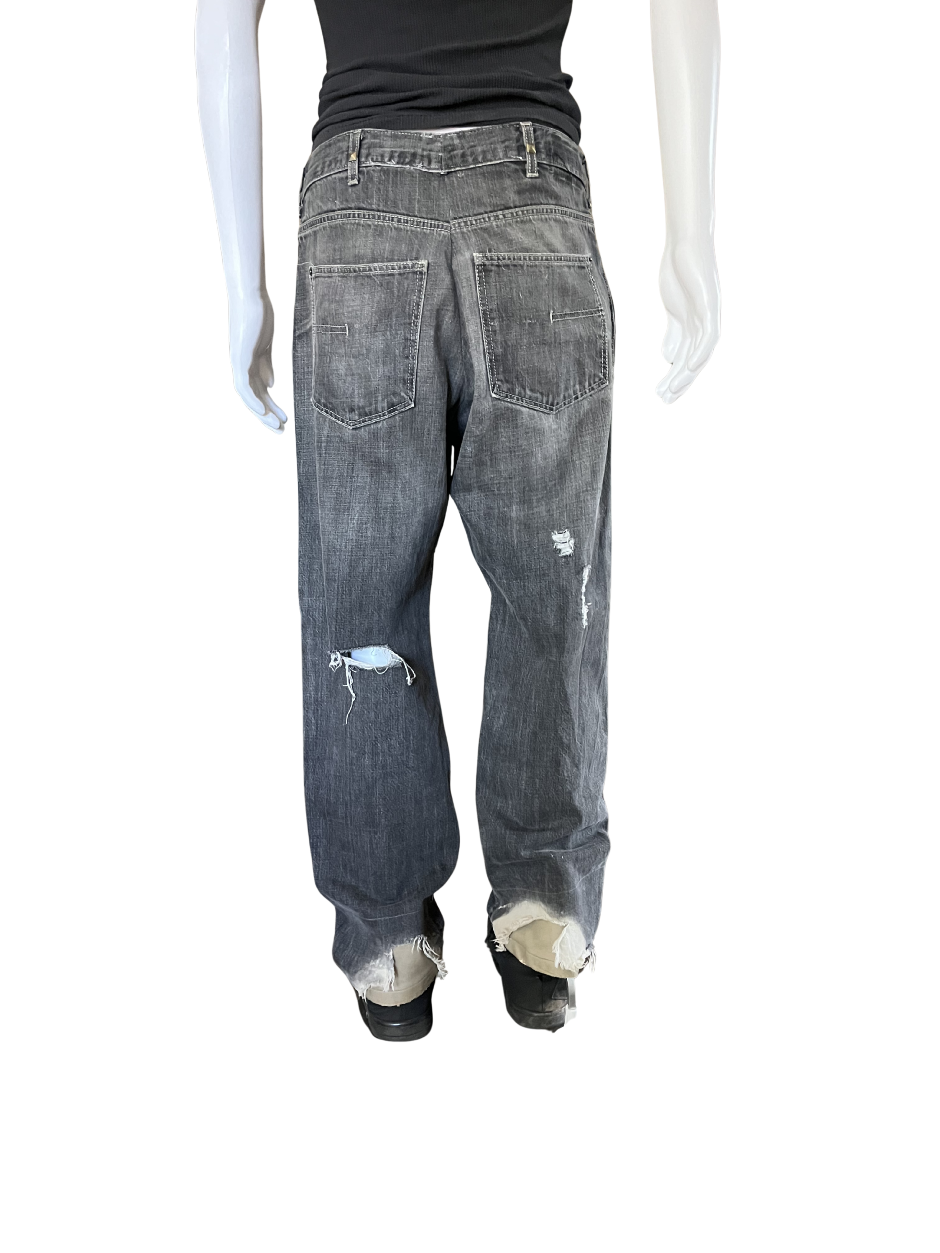 Straight Fit Grey Distressed/Leather Repair