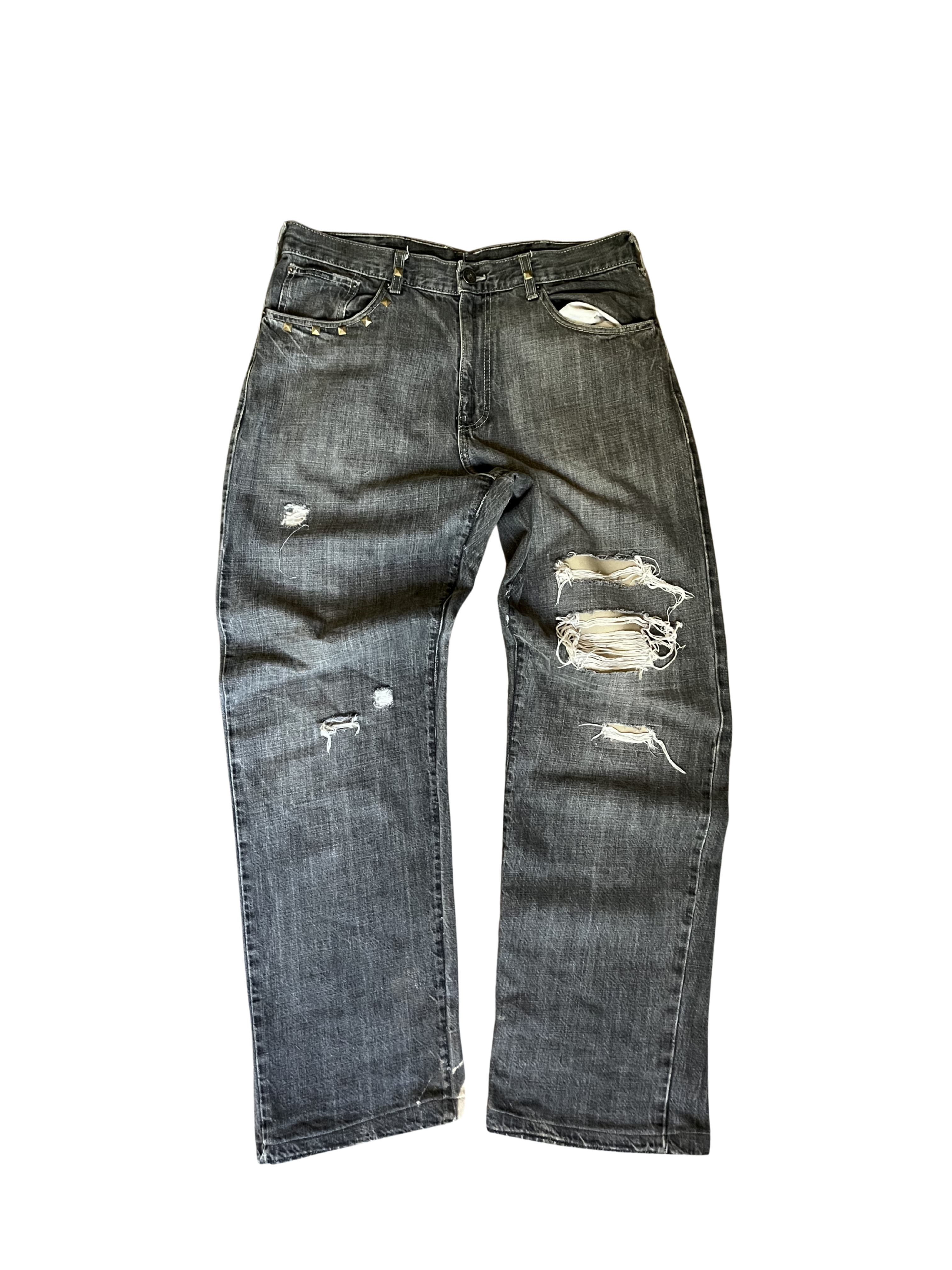Straight Fit Grey Distressed/Leather Repair