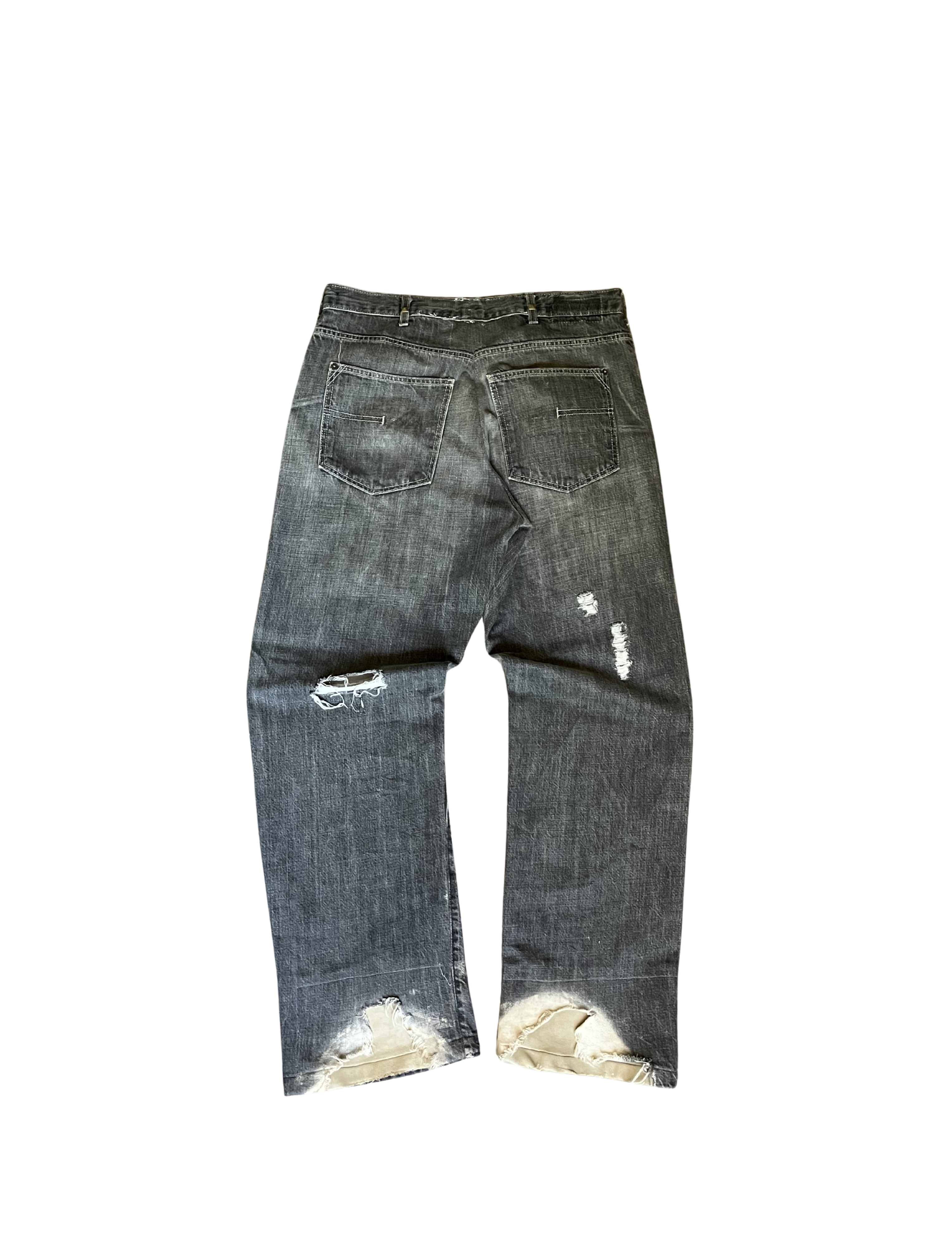 Straight Fit Grey Distressed/Leather Repair