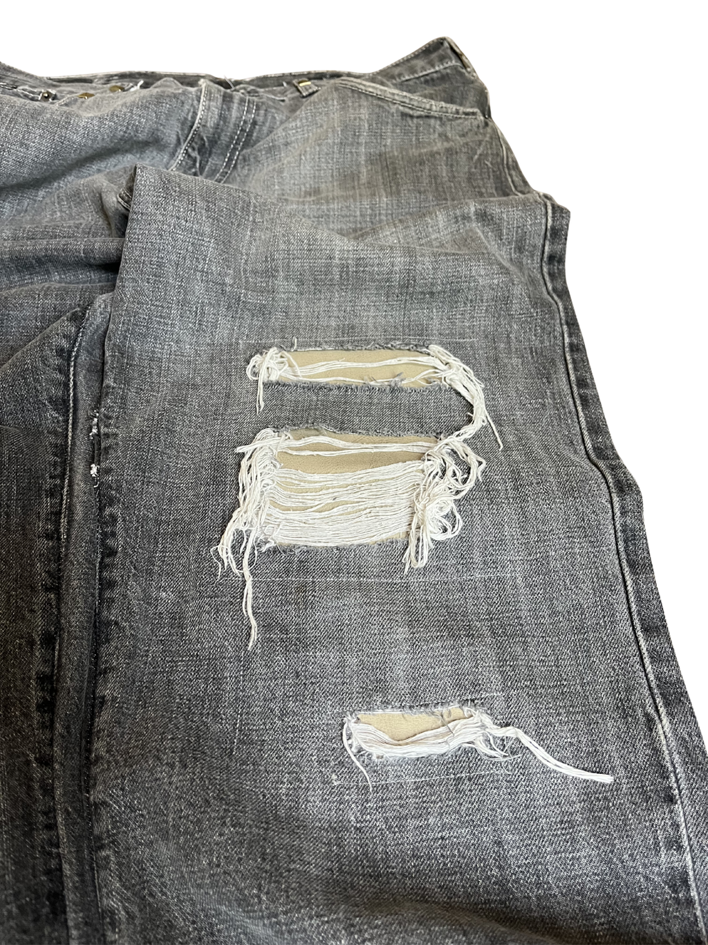 Straight Fit Grey Distressed/Leather Repair