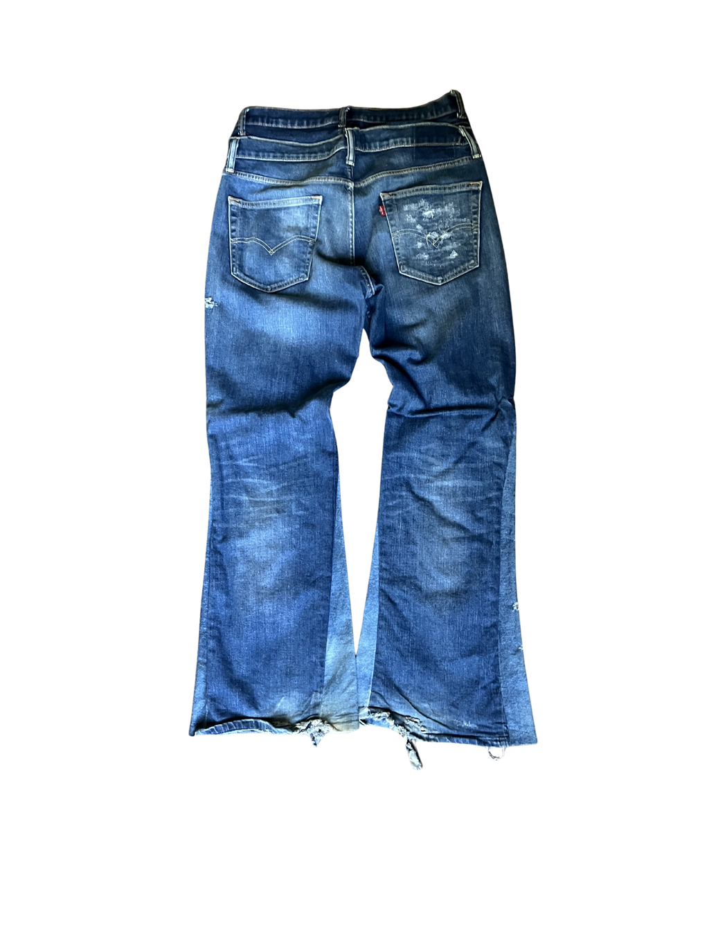 Double waisted Blue flared Distressed/Repaired Jeans
