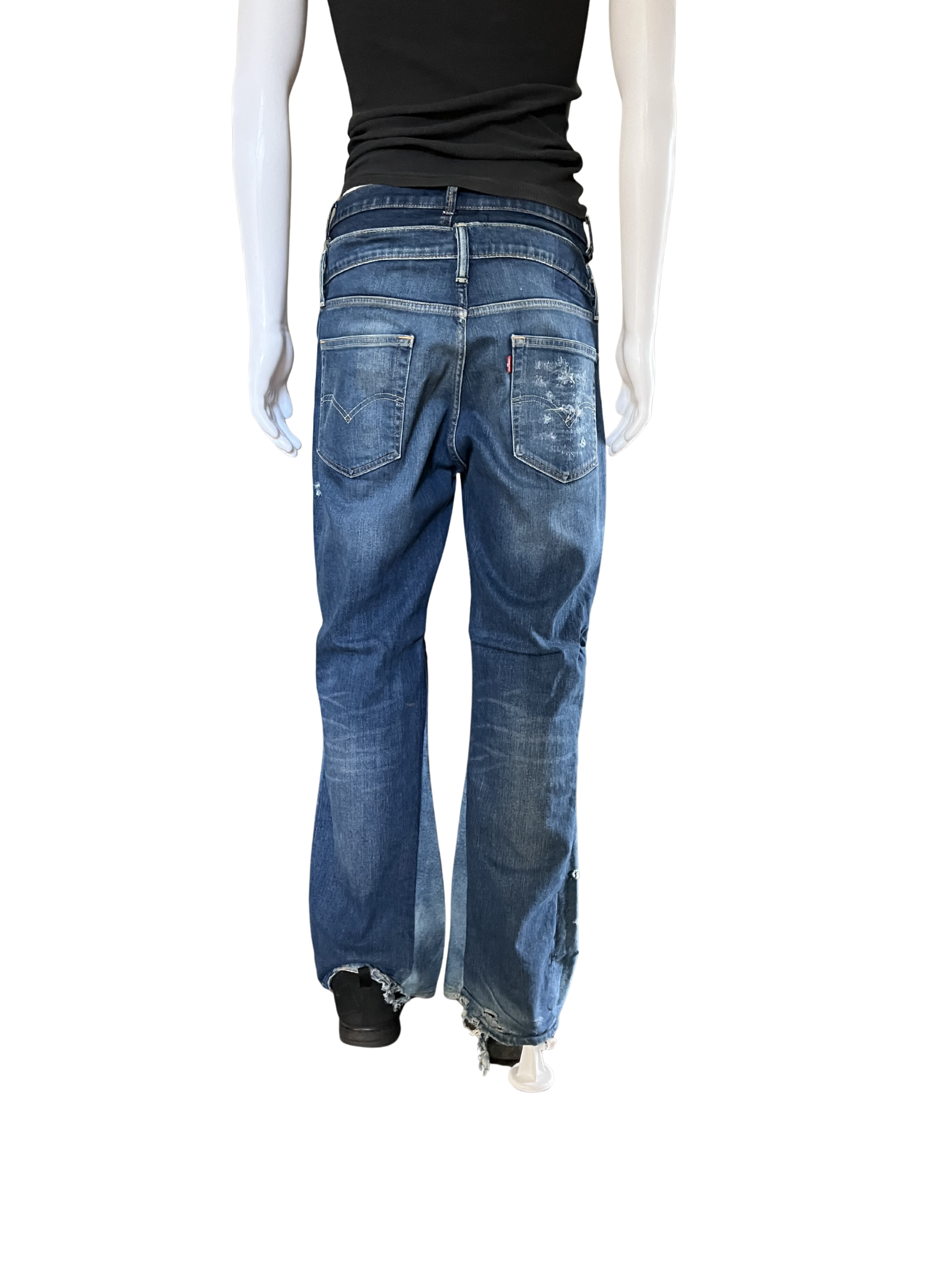 Double waisted Blue flared Distressed/Repaired Jeans