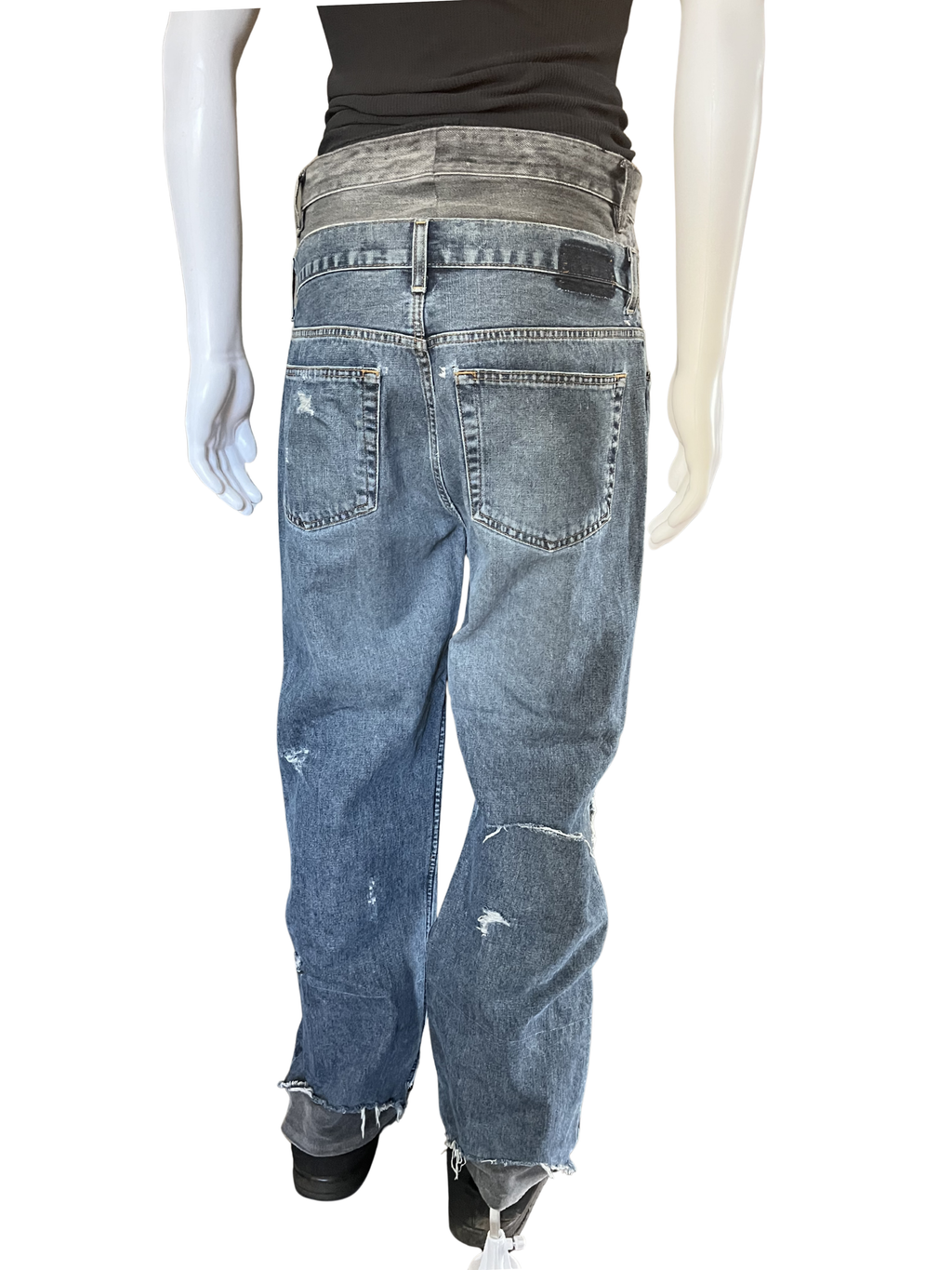 Double Waisted Distressed Jeans/With studs