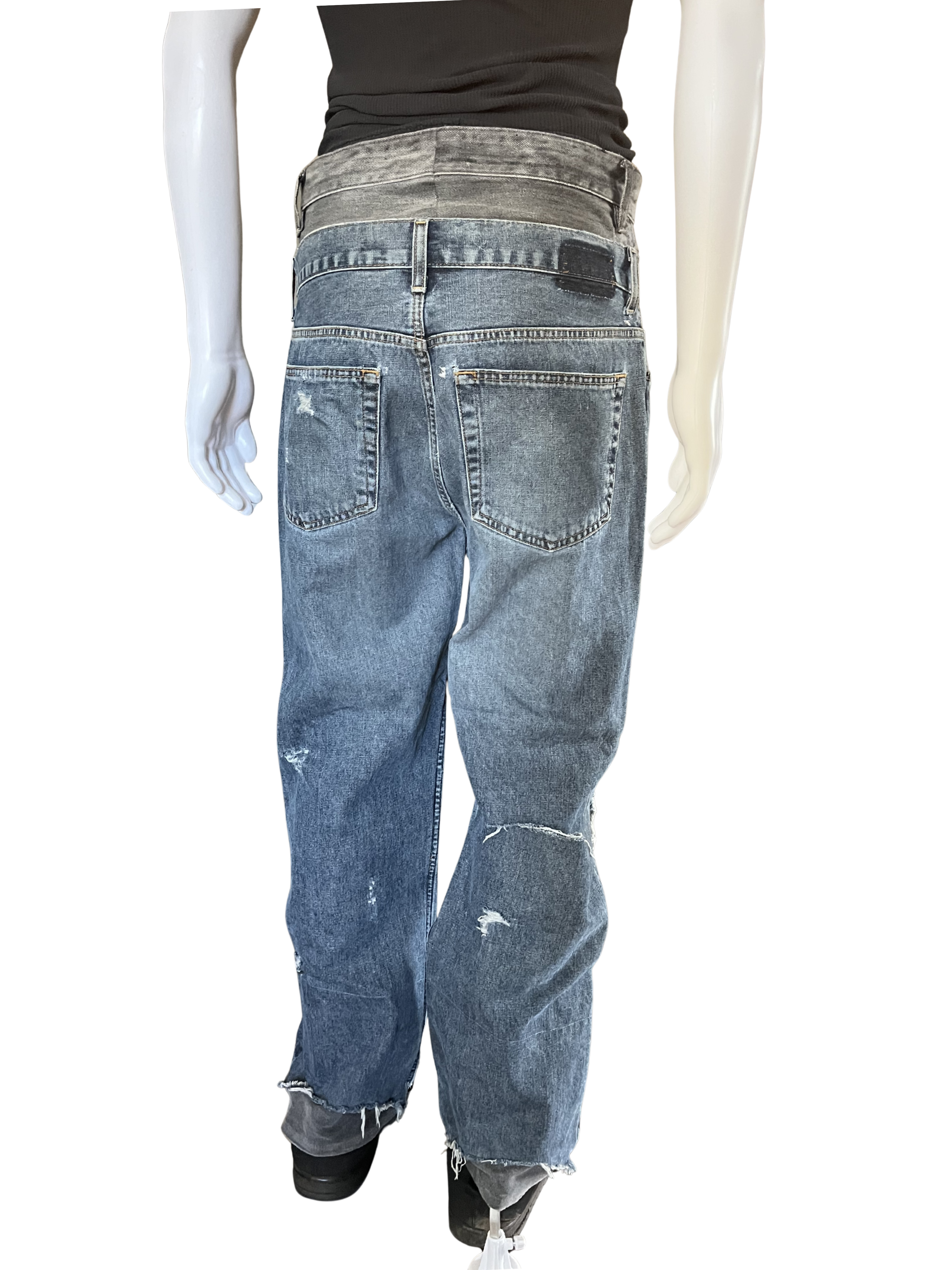 Double Waisted Distressed Jeans/With studs